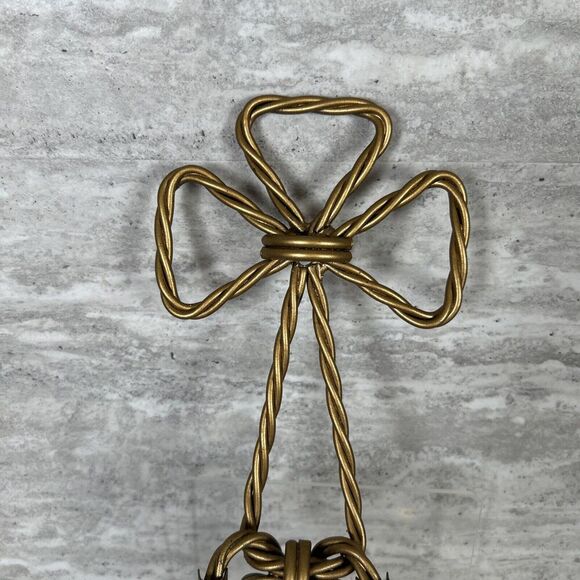 Homco MCM 2 HOME INTERIOR TWISTED ROPE SCONCE DOUBLE TAPER GOLD BOW DESIGN - Picture 12 of 16